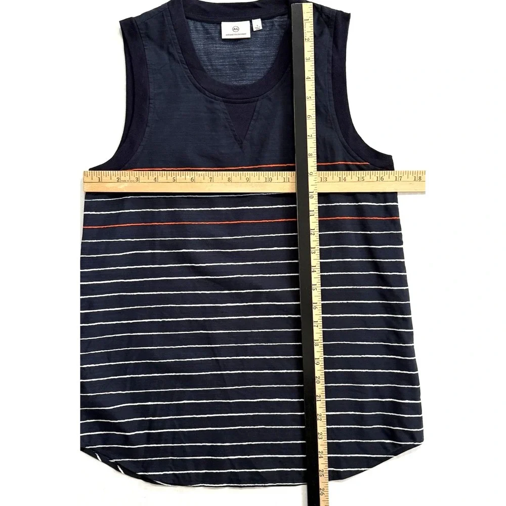 AG Adriano Goldschmied Tank Top Womens S Silk Cotton Blue Stripe Sleeveless